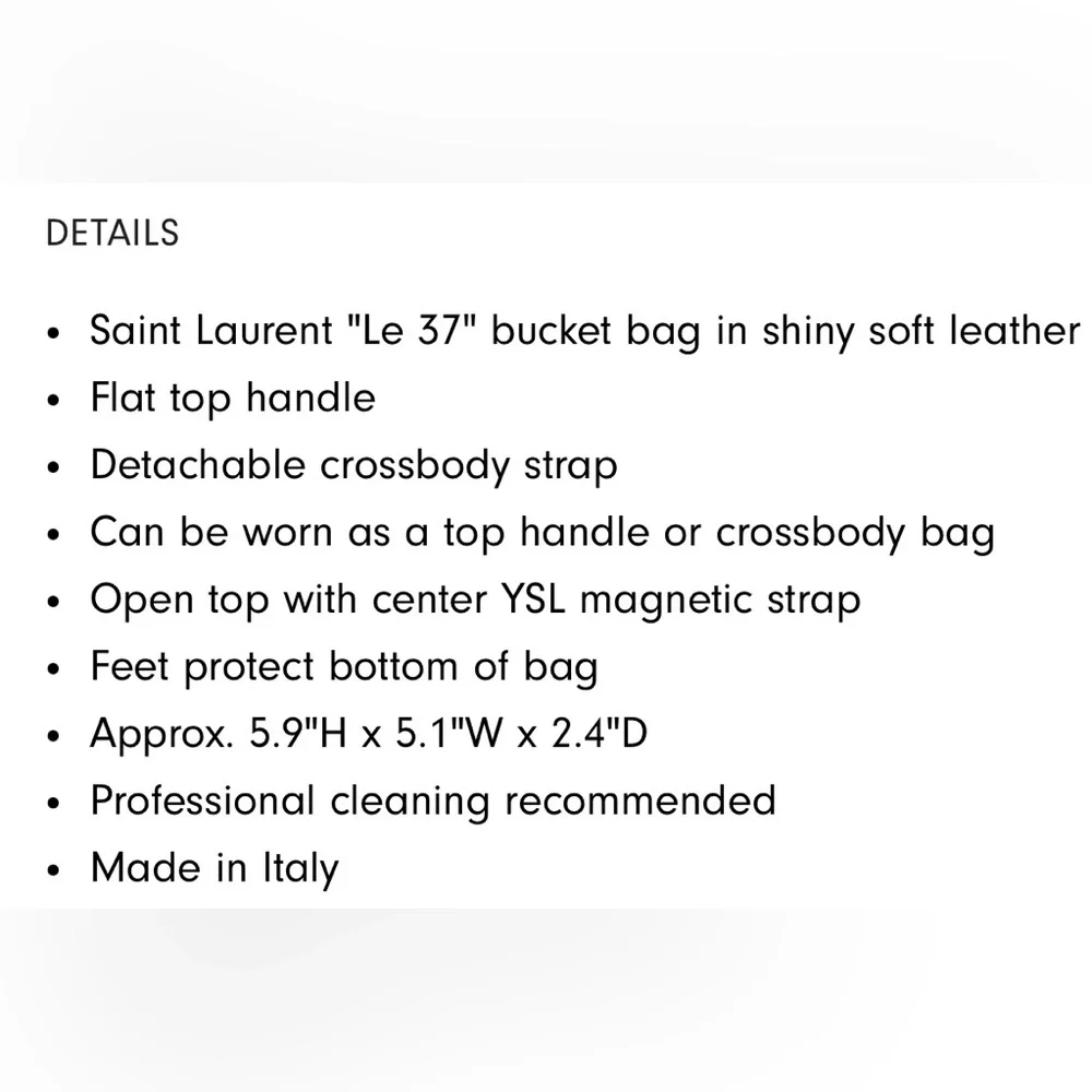 *NWT* Saint Laurent Le 37 Mini YSL Bucket Bag in Smooth Leather - Picture 7 of 8